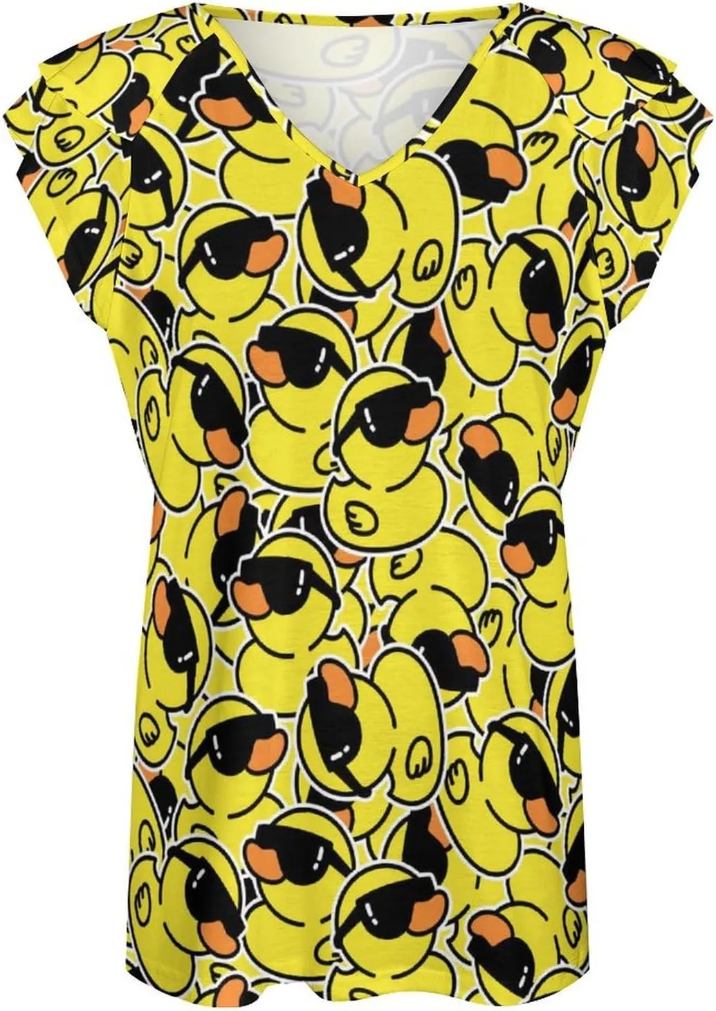 AMRANDOM Women's Casual Floral Print V Neck Ruffle Short Sleeve Summer Shirts Tops Loose Blouses