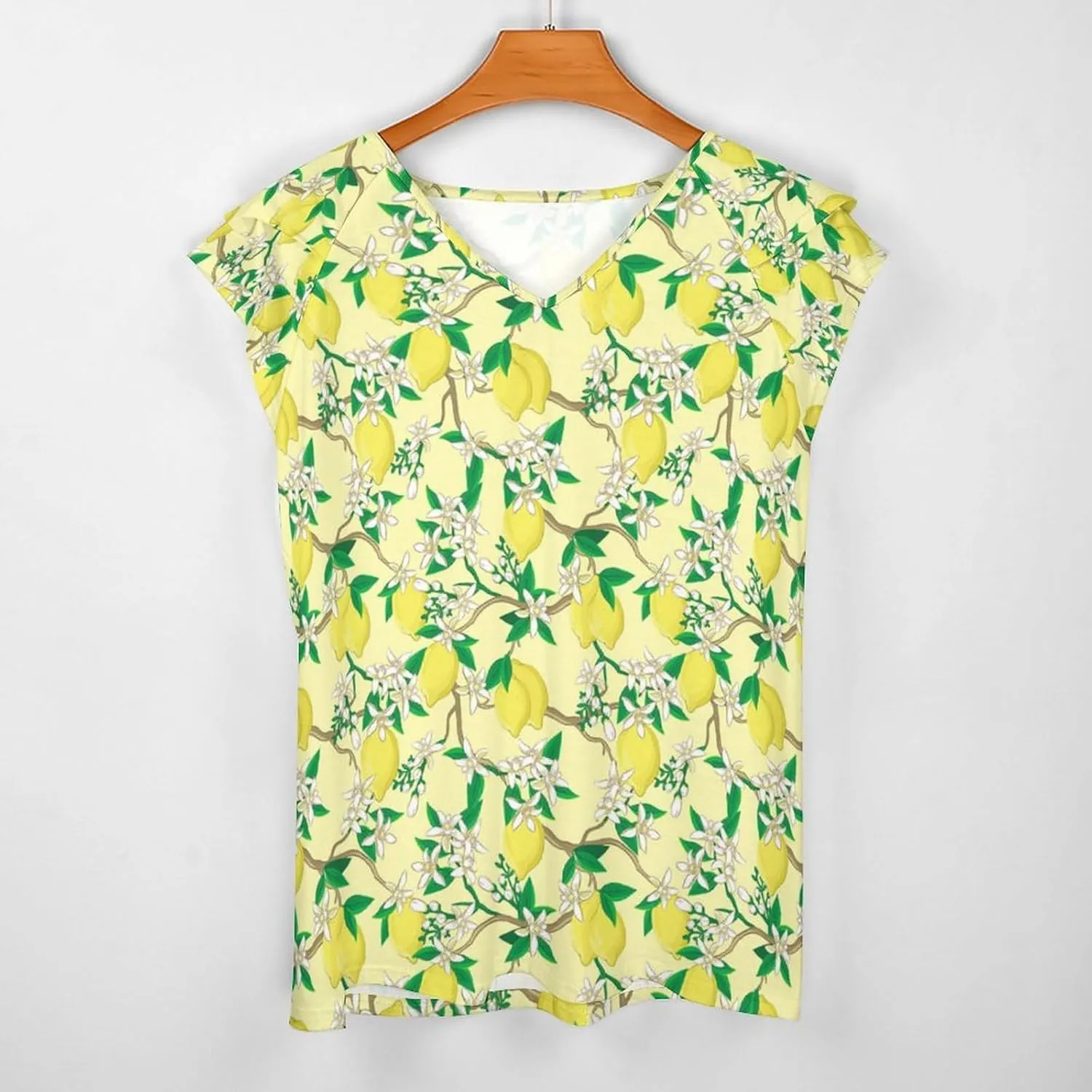 AMRANDOM Women's Casual Floral Print V Neck Ruffle Short Sleeve Summer Shirts Tops Loose Blouses