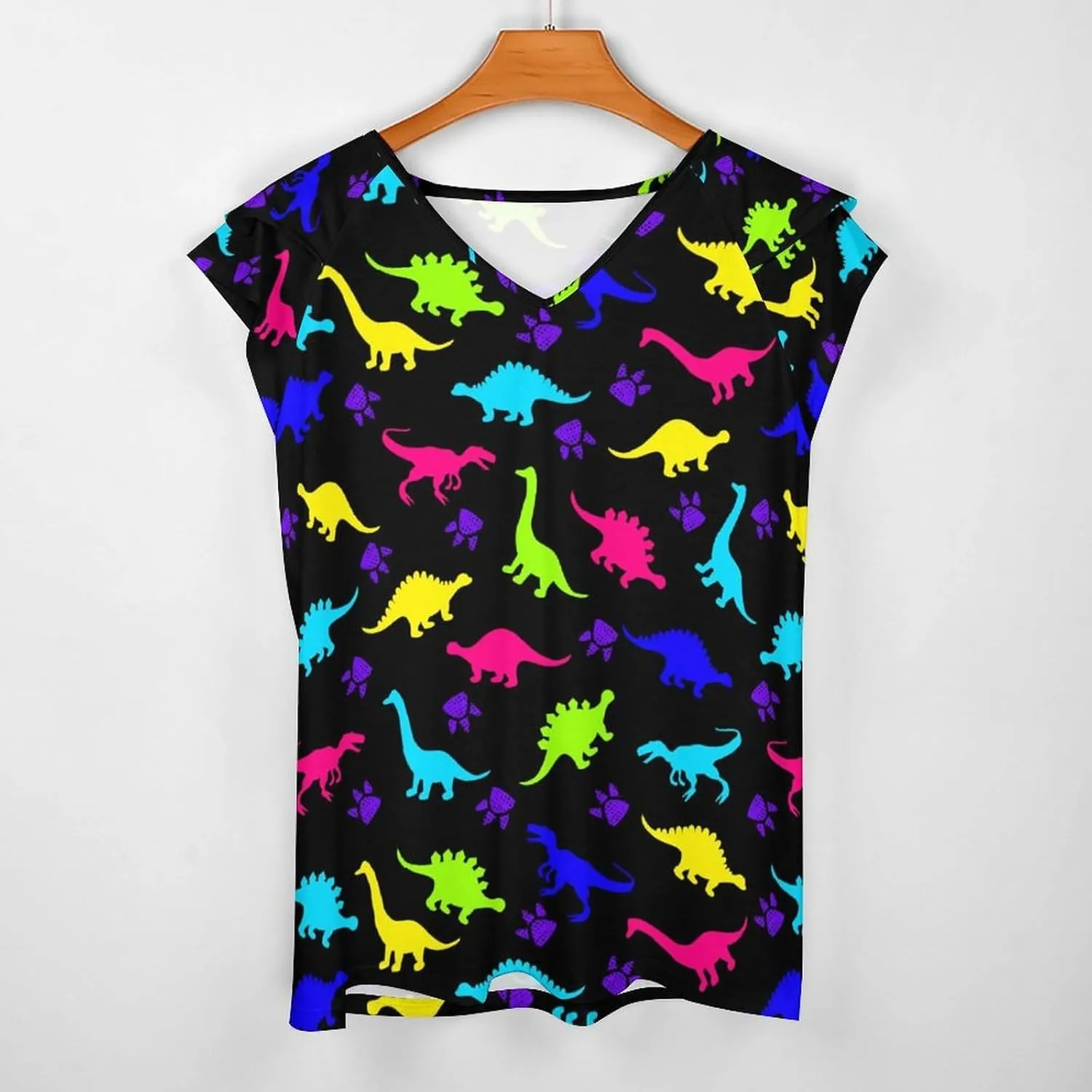 AMRANDOM Women's Casual Floral Print V Neck Ruffle Short Sleeve Summer Shirts Tops Loose Blouses