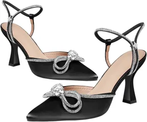 AOSPHIRAYLIAN Heeled Sandals for Women Destiny Pointed Closed Toe Strappy Heels Rhinestone Ankle Strap Pumps Crystal Bow Heels Bridal Wedding Party Dress Shoes