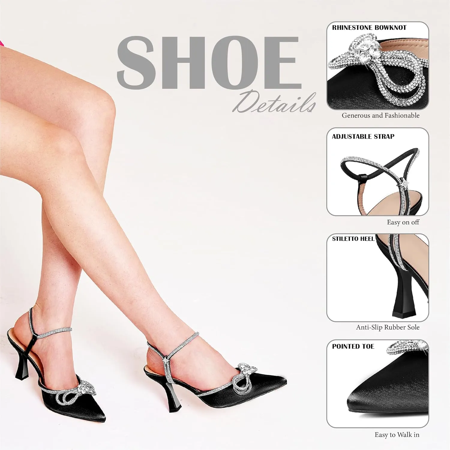 AOSPHIRAYLIAN Heeled Sandals for Women Destiny Pointed Closed Toe Strappy Heels Rhinestone Ankle Strap Pumps Crystal Bow Heels Bridal Wedding Party Dress Shoes