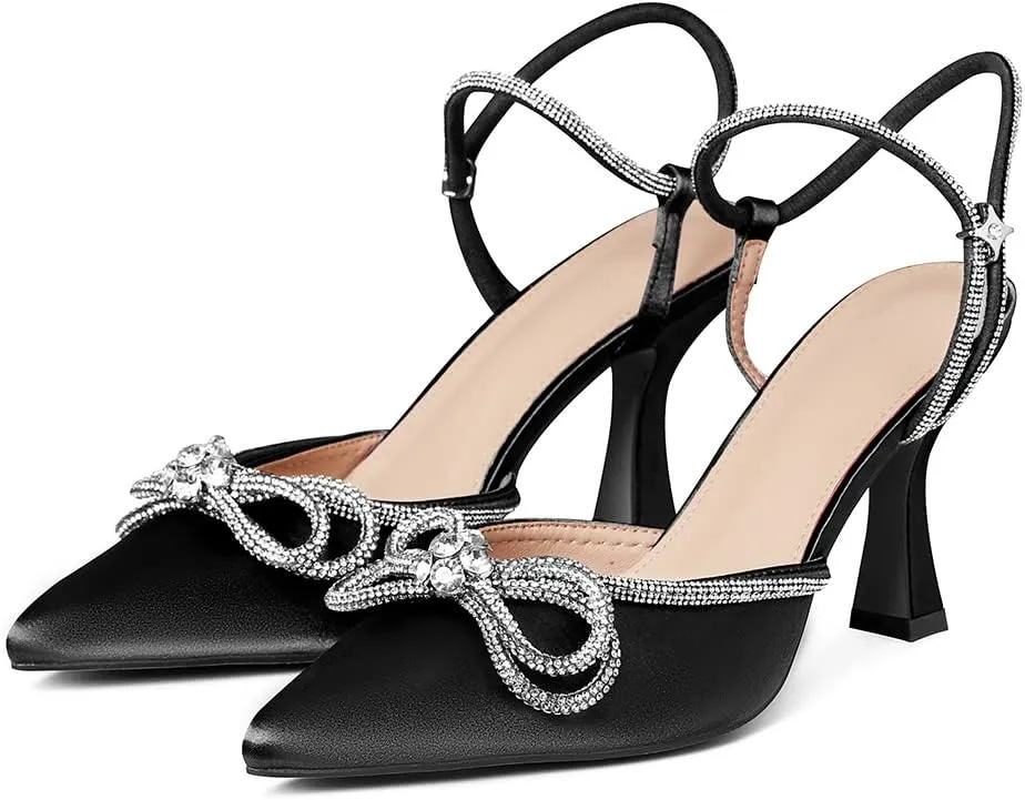 AOSPHIRAYLIAN Heeled Sandals for Women Destiny Pointed Closed Toe Strappy Heels Rhinestone Ankle Strap Pumps Crystal Bow Heels Bridal Wedding Party Dress Shoes