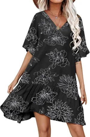 Aoulaydo Womens Swimsuit Coverups Sexy V Neck Bathing Suit Cover Ups Casual Loose Cover Up for Swimwear