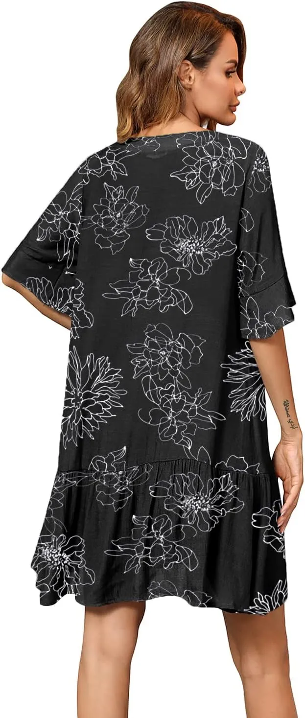Aoulaydo Womens Swimsuit Coverups Sexy V Neck Bathing Suit Cover Ups Casual Loose Cover Up for Swimwear