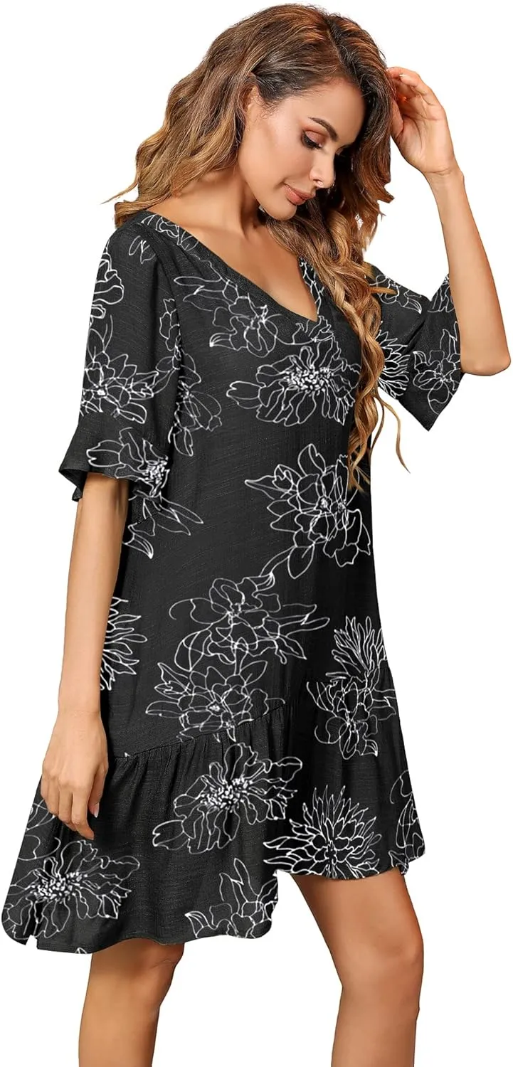 Aoulaydo Womens Swimsuit Coverups Sexy V Neck Bathing Suit Cover Ups Casual Loose Cover Up for Swimwear