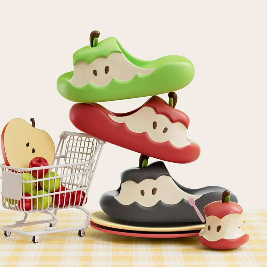Apples Slippers for Women Men, Summer 3D Cute Cartoon Apples Shaped Fruit Slides Couple Beach Sandals