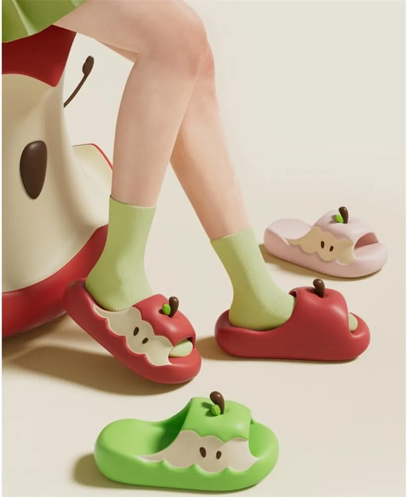 Apples Slippers for Women Men,Shaped Fruit Slides Couple Beach Sandals,Summer 3D Cute Cartoon Non-Slip Slides Shower Shoes