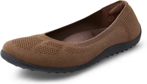 Arromic Wide Toe Box Ballet Flats Shoes for Women Slip on Knit Dressy Shoes Washable Soft Ballerina Lightweight Walking Flat Coffee