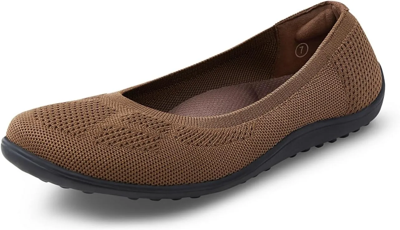 Arromic Wide Toe Box Ballet Flats Shoes for Women Slip on Knit Dressy Shoes Washable Soft Ballerina Lightweight Walking Flat Coffee