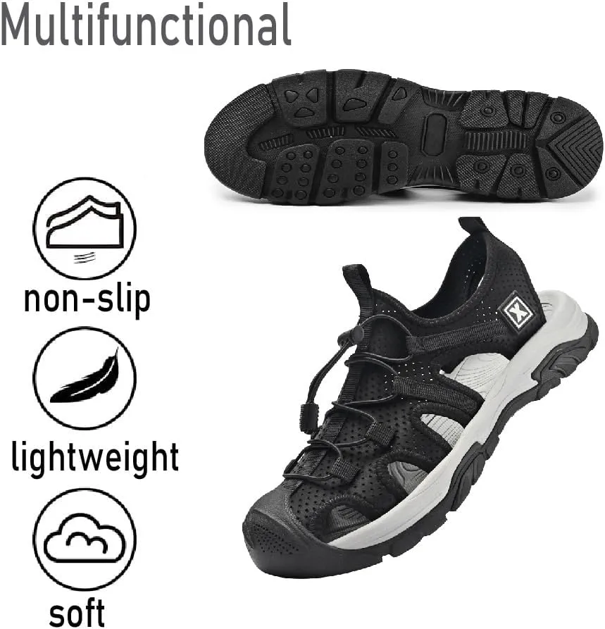 Asifn Mens Sports Sandals Summer Breathable Beach Shoes Outdoor Waterproof Hiking Shoes Closed Toe Lightweight Casual Shoes