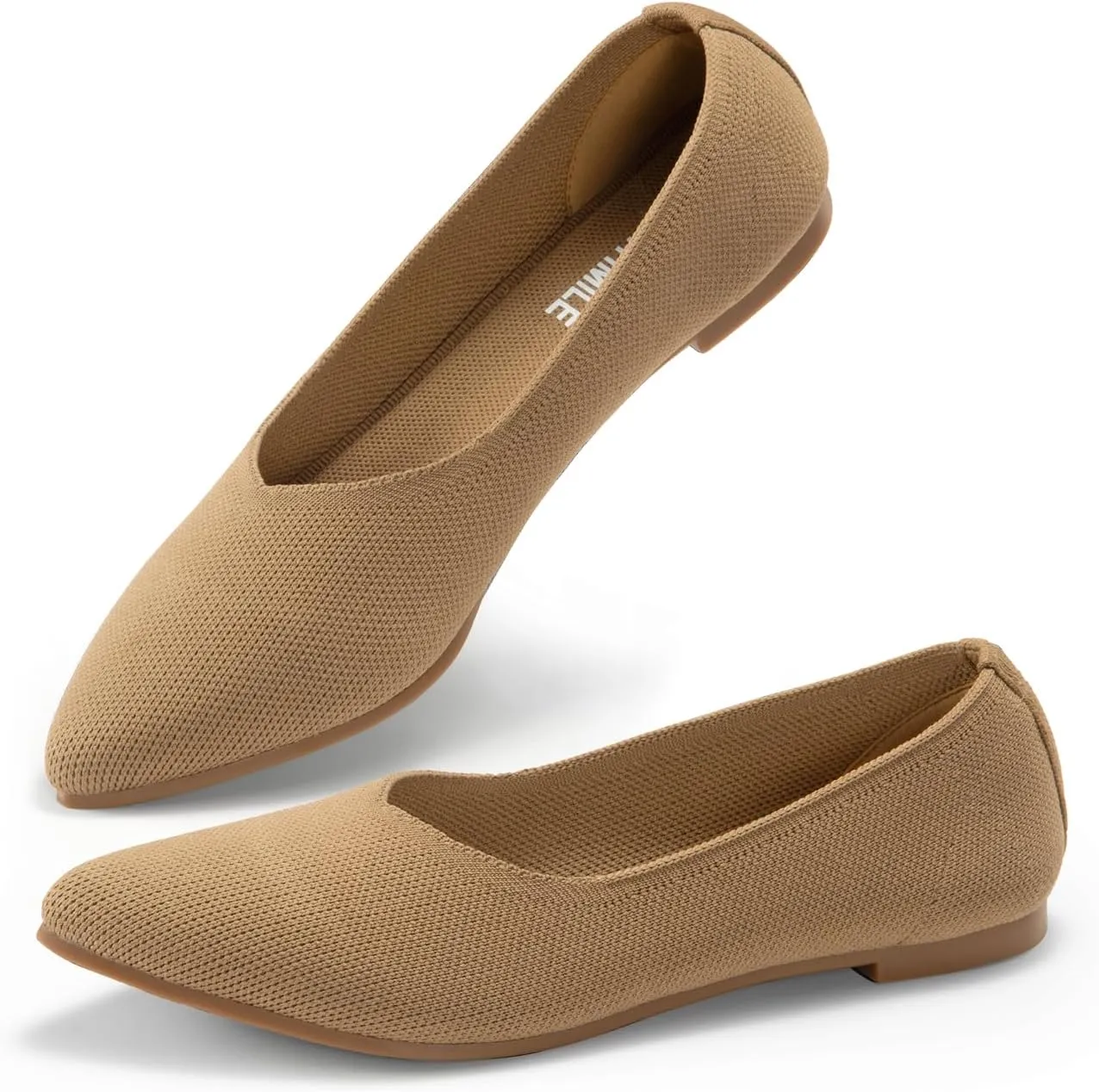 ATHMILE Pointed Toe Flats for Women Dressy Bronze Work Shoes Business Casul Knit Ballet Flats Slip on Office Ladies Comforttable Dress
