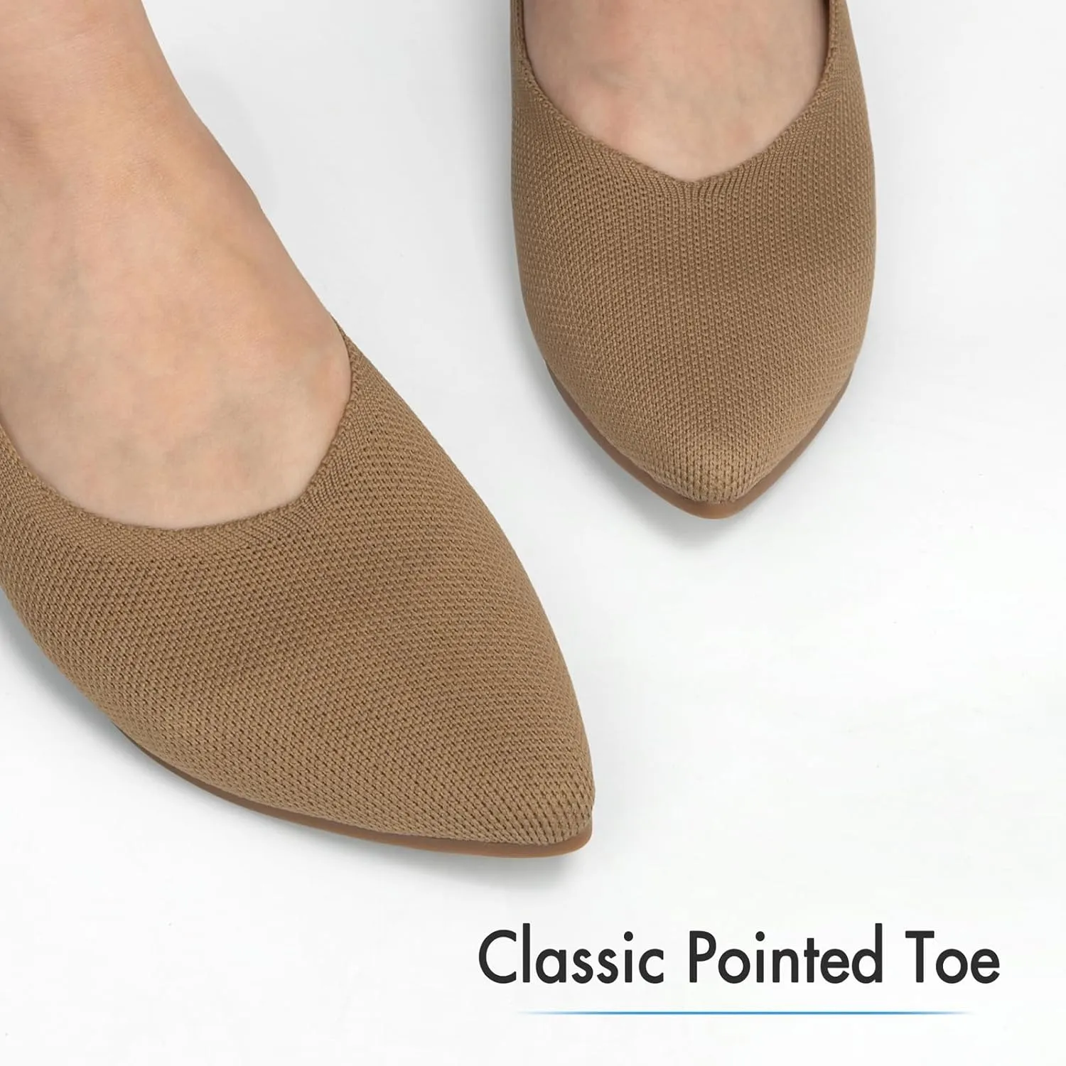 ATHMILE Pointed Toe Flats for Women Dressy Bronze Work Shoes Business Casul Knit Ballet Flats Slip on Office Ladies Comforttable Dress