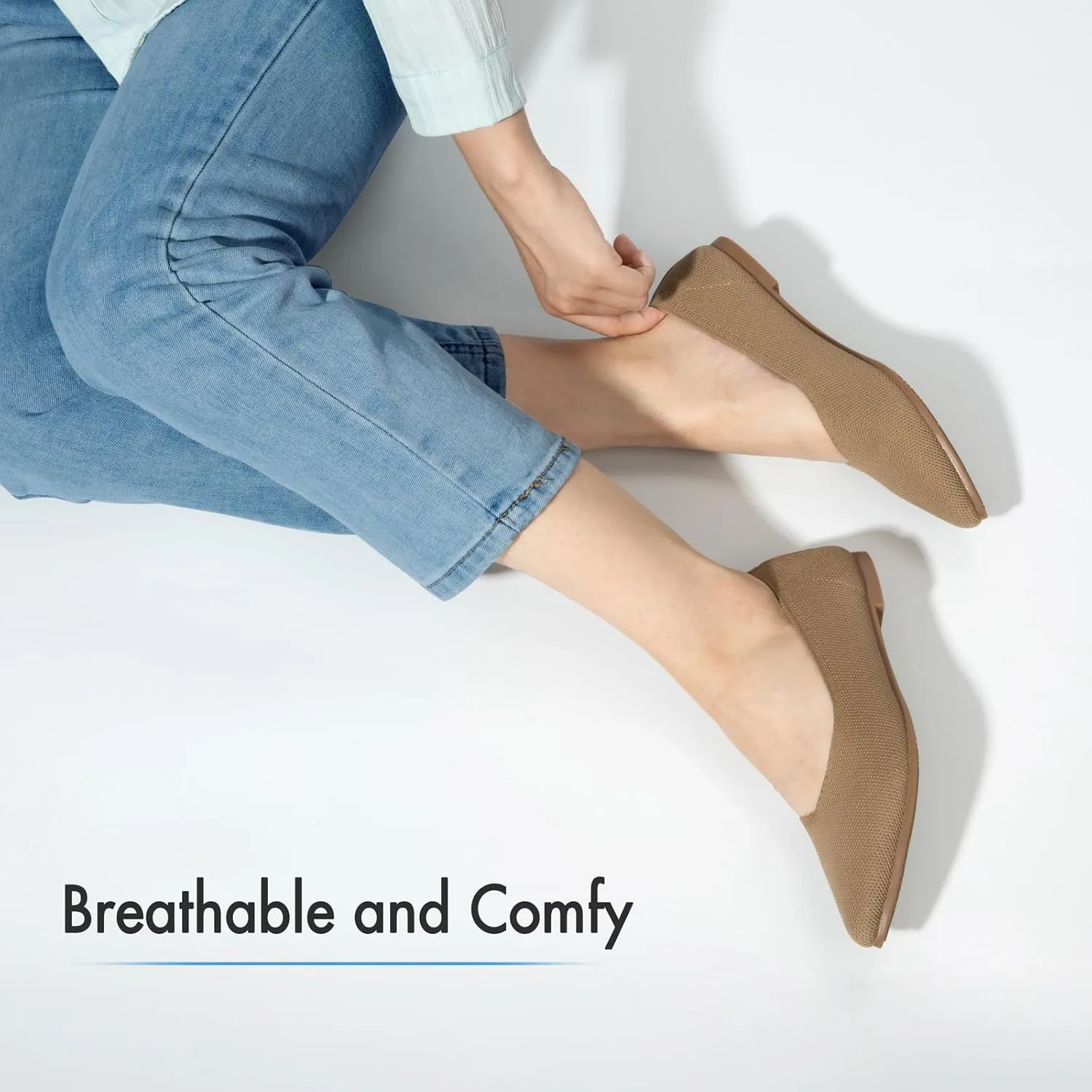 ATHMILE Pointed Toe Flats for Women Dressy Bronze Work Shoes Business Casul Knit Ballet Flats Slip on Office Ladies Comforttable Dress