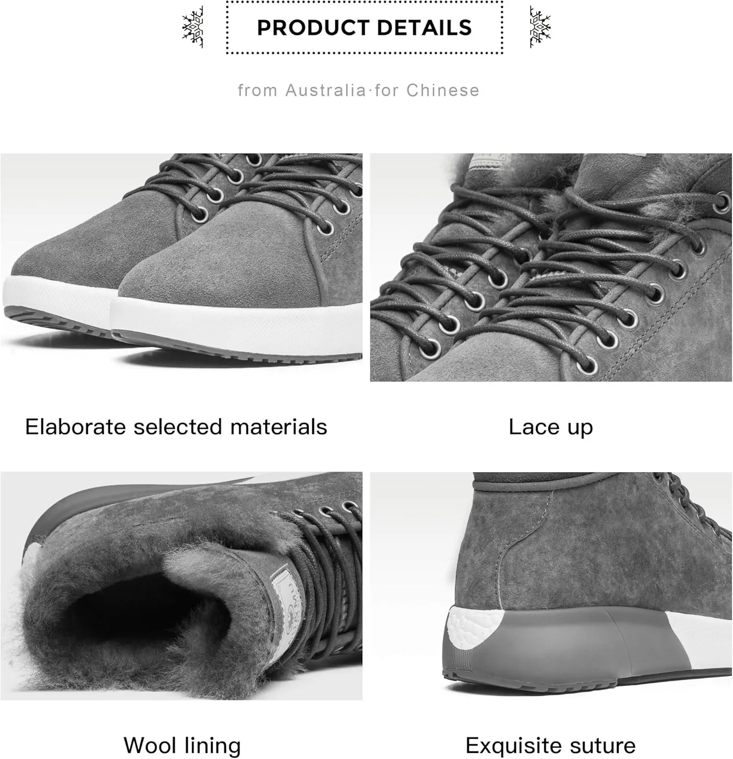 AU&MU Sheepskin Taurus Series Couple Adjustable Short Fur Wool Ankle Snow Winter Boots…