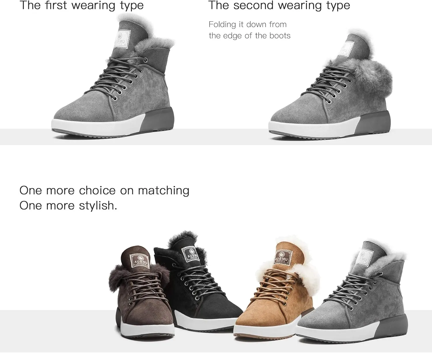 AU&MU Sheepskin Taurus Series Couple Adjustable Short Fur Wool Ankle Snow Winter Boots…