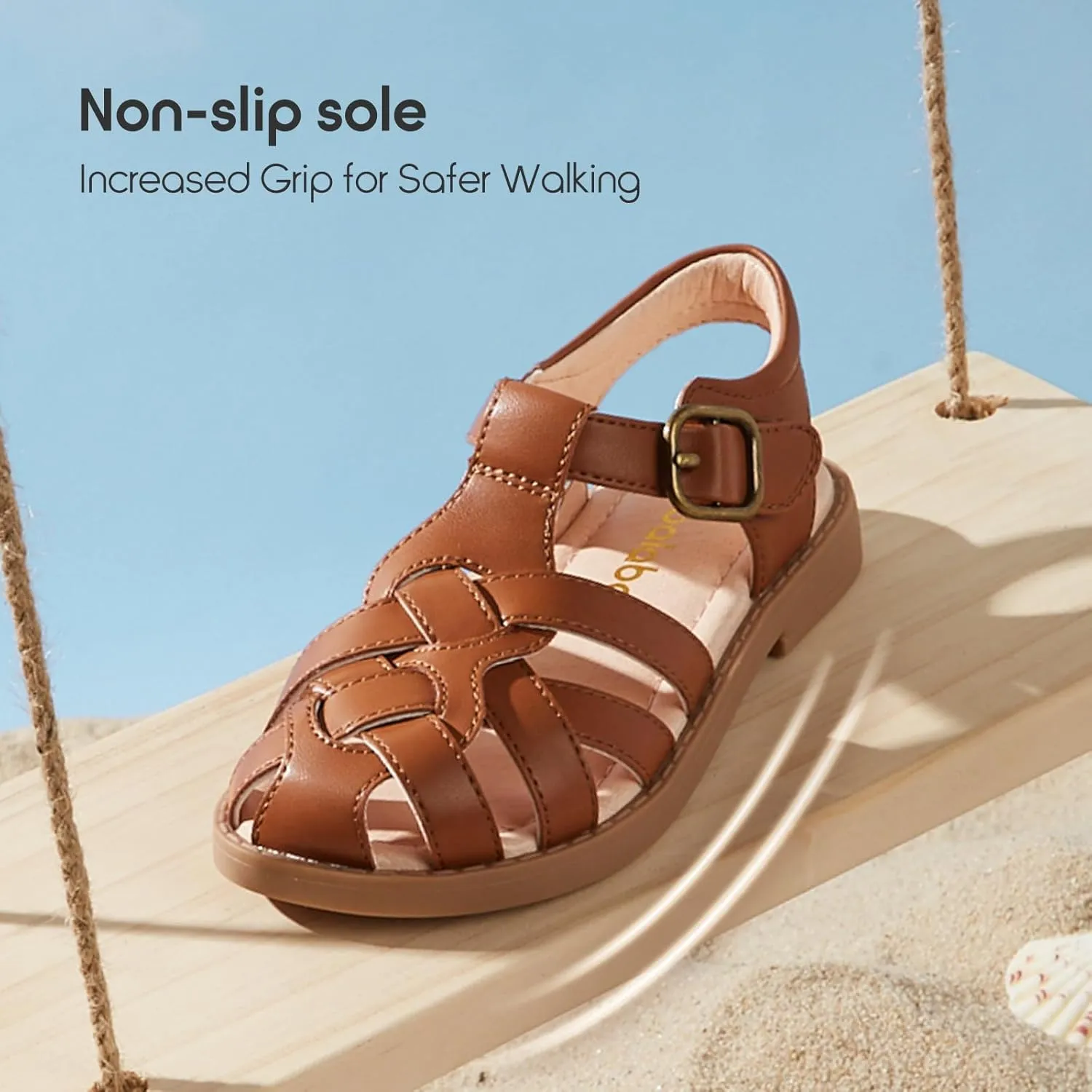 Balabala Toddler Girls Gladiator Sandals Flat Princess Ankle Shoes Soft Cozy Summer Water Shoes Hook and Loop