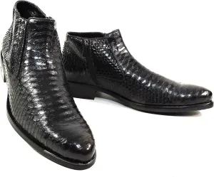 Baldinini Men's Special Pattern Leather Ankle Boots, Black, Comfort Winter Bootie