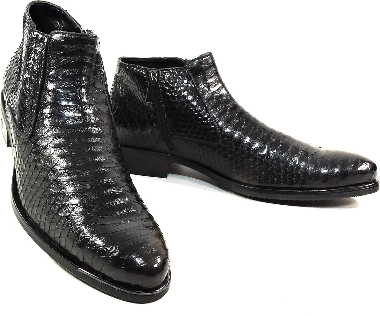 Baldinini Men's Special Pattern Leather Ankle Boots, Black, Comfort Winter Bootie
