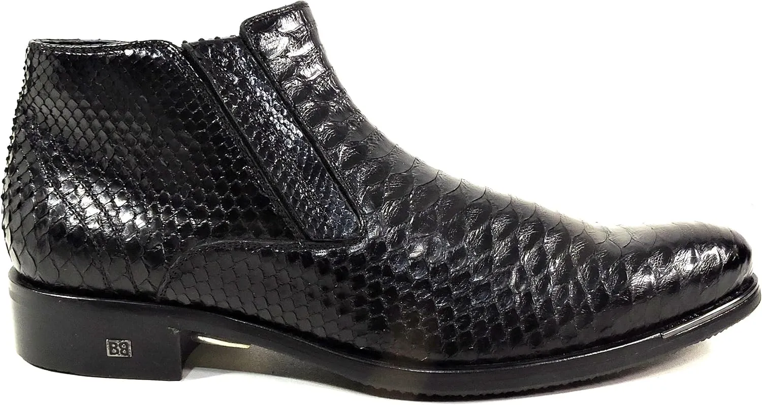 Baldinini Men's Special Pattern Leather Ankle Boots, Black, Comfort Winter Bootie