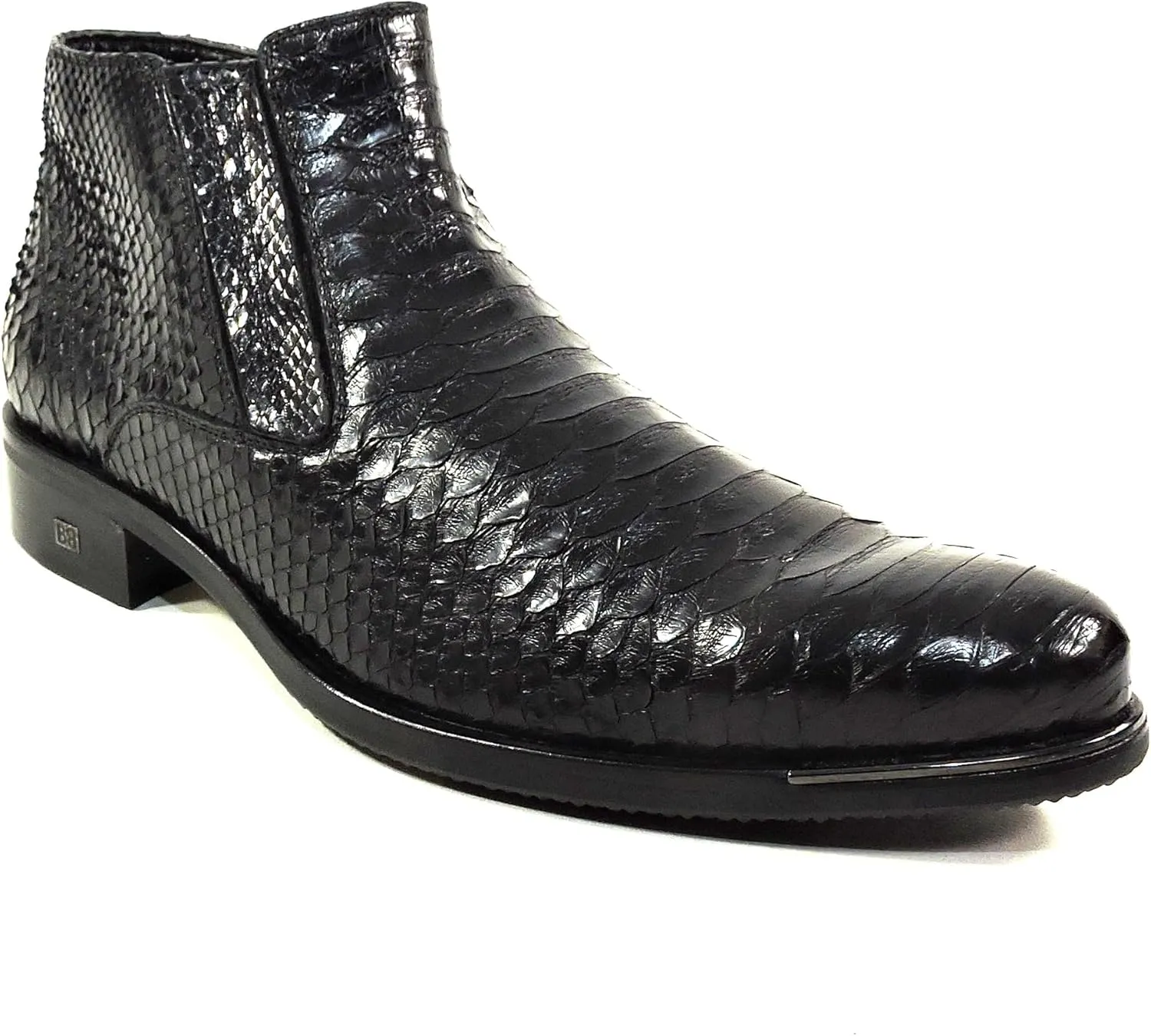 Baldinini Men's Special Pattern Leather Ankle Boots, Black, Comfort Winter Bootie