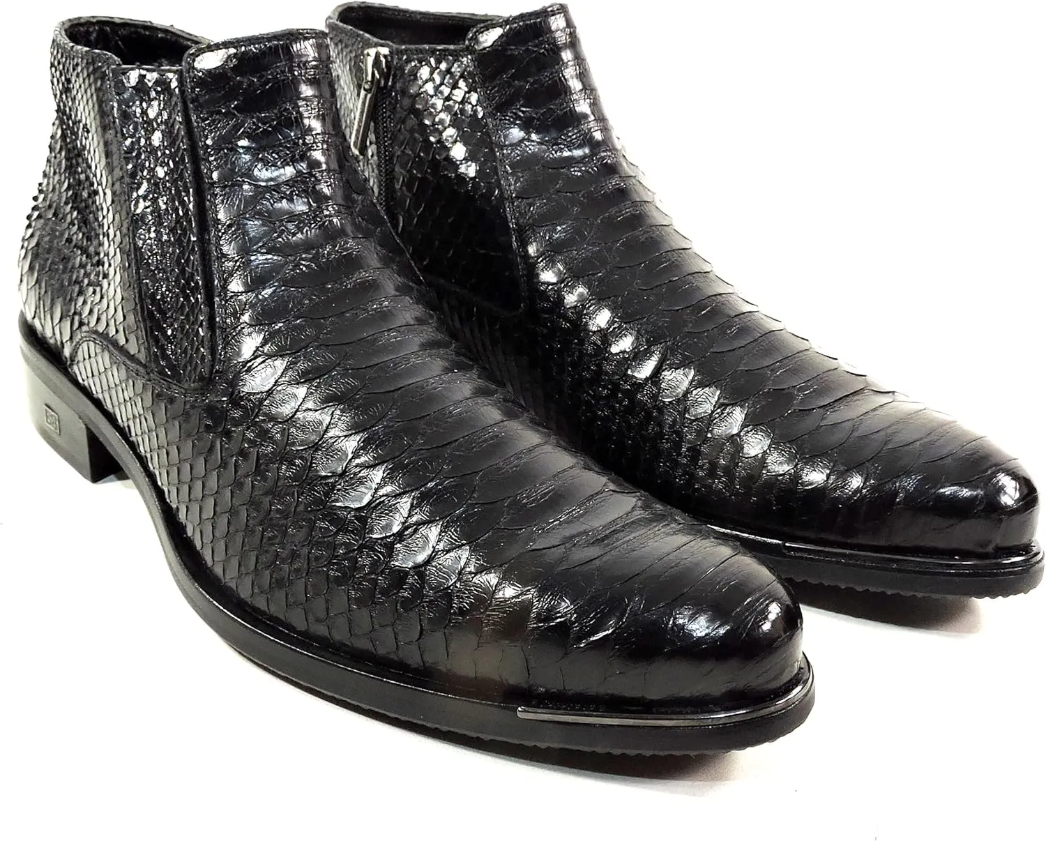 Baldinini Men's Special Pattern Leather Ankle Boots, Black, Comfort Winter Bootie
