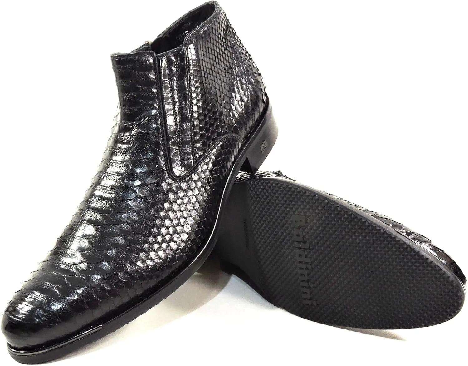 Baldinini Men's Special Pattern Leather Ankle Boots, Black, Comfort Winter Bootie