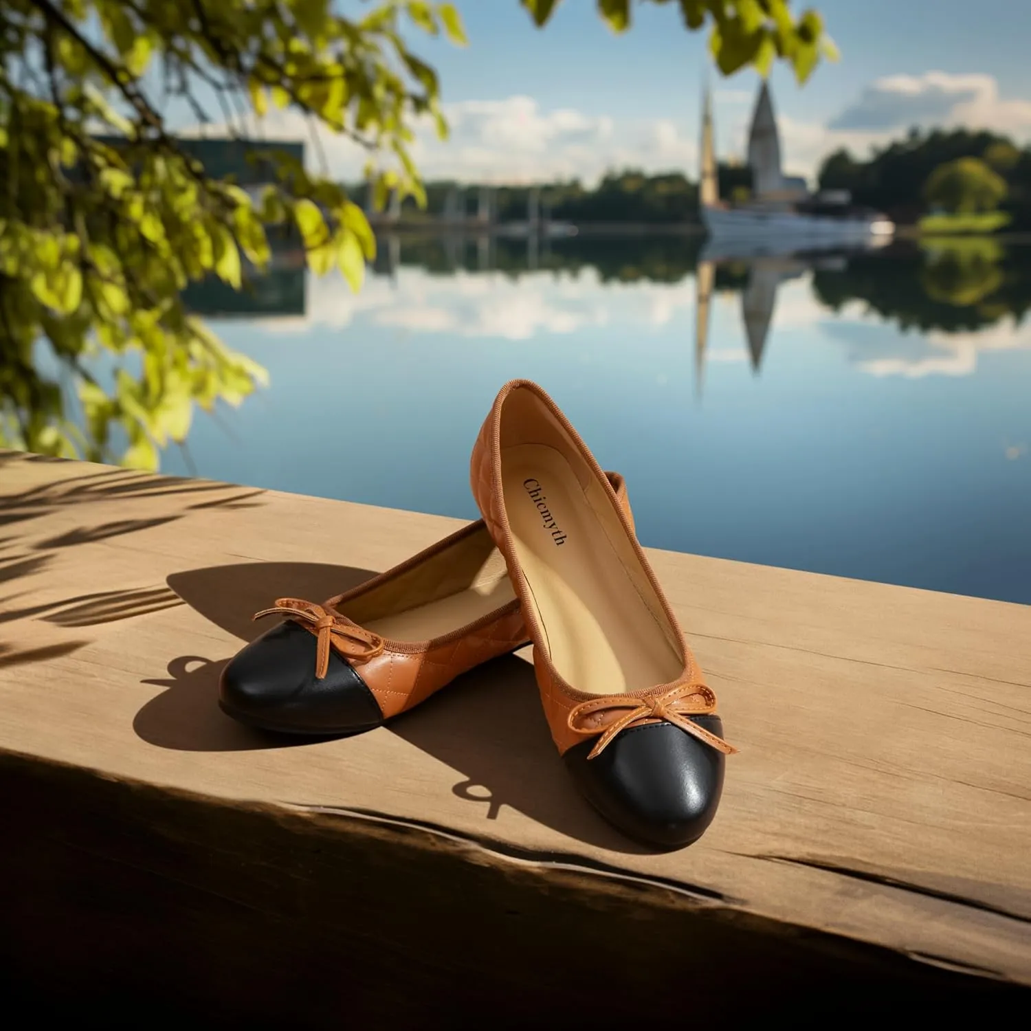 Ballet Flats for Women;Round Toe Mary Jane;Soft Leather Geometric Patterns Dressy Flats;Bowknot Slip on Women Shoes