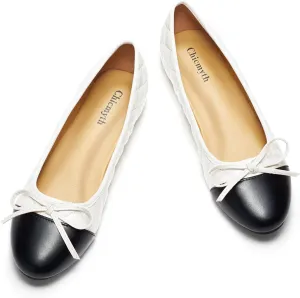 Ballet Flats for Women;Round Toe Mary Jane;Soft Leather Geometric Patterns Dressy Flats;Bowknot Slip on Women Shoes
