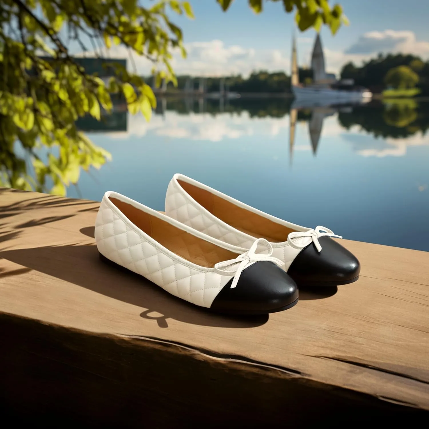 Ballet Flats for Women;Round Toe Mary Jane;Soft Leather Geometric Patterns Dressy Flats;Bowknot Slip on Women Shoes