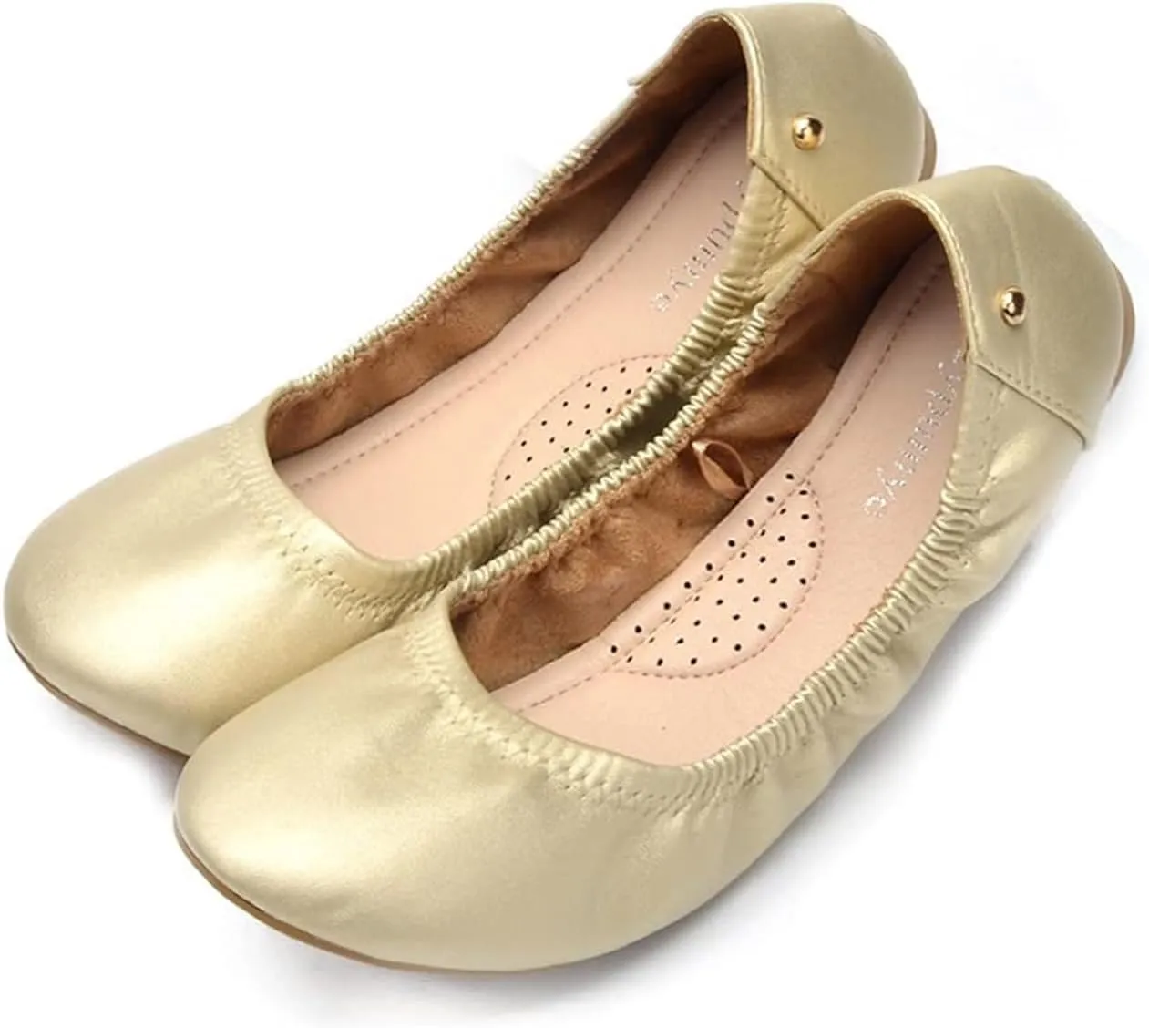 Ballet Flats Shoes for Women, Ballerina Flats Dressy Casual, Round Toe Flats Shoes for Womens Comfortable Gold