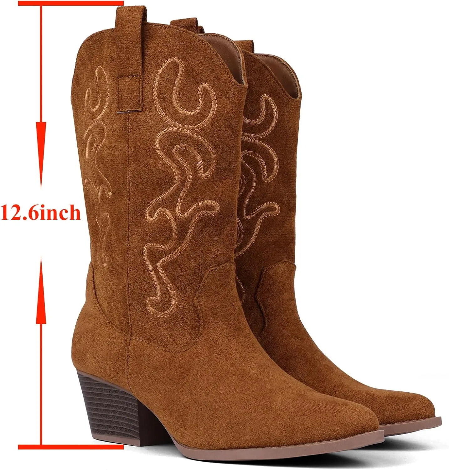 Bandkos Cowboy Boots for Women Cowgirl Mid Calf Western Embroidered Boot Low Chunky Block Heel Fashion Boots