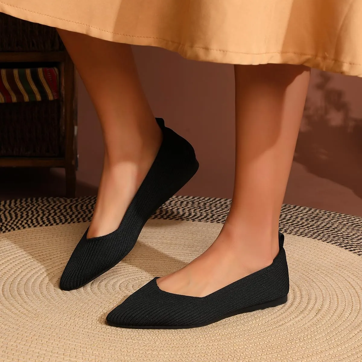 Bealin Womens Flats Dressy Pointed Toe Knit Ballet Shoes Confortable Women Soft Flats Shoes Slip On Loafer Shoes
