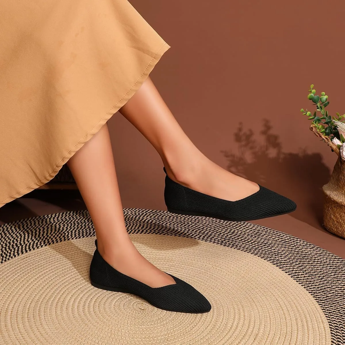 Bealin Womens Flats Dressy Pointed Toe Knit Ballet Shoes Confortable Women Soft Flats Shoes Slip On Loafer Shoes