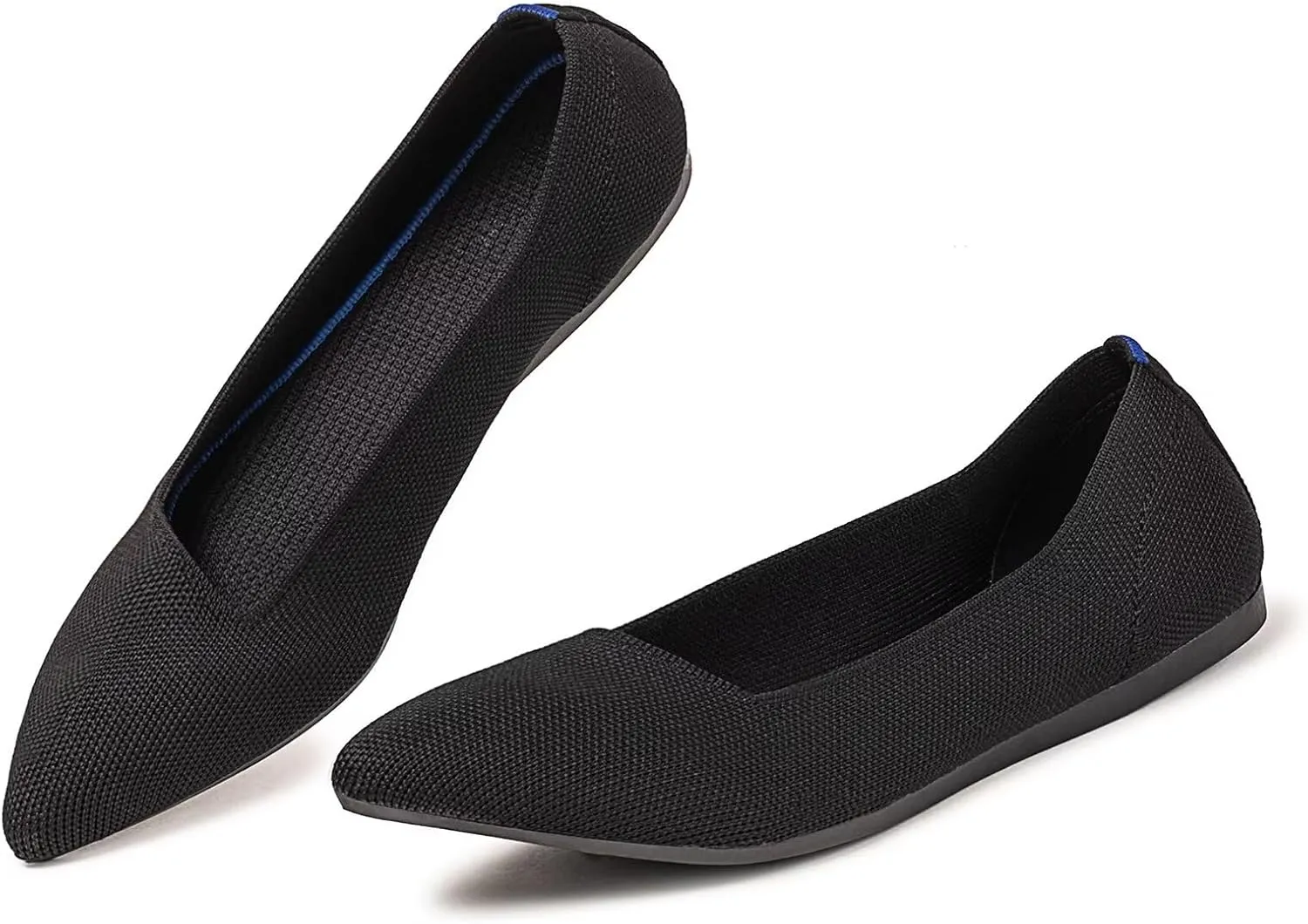 BEJINASH Women's Flat Shoes Black Pointed Toe Dress Shoes Knit Slip On Shoes Comfortable Walking Shoes for Woman Lightweight