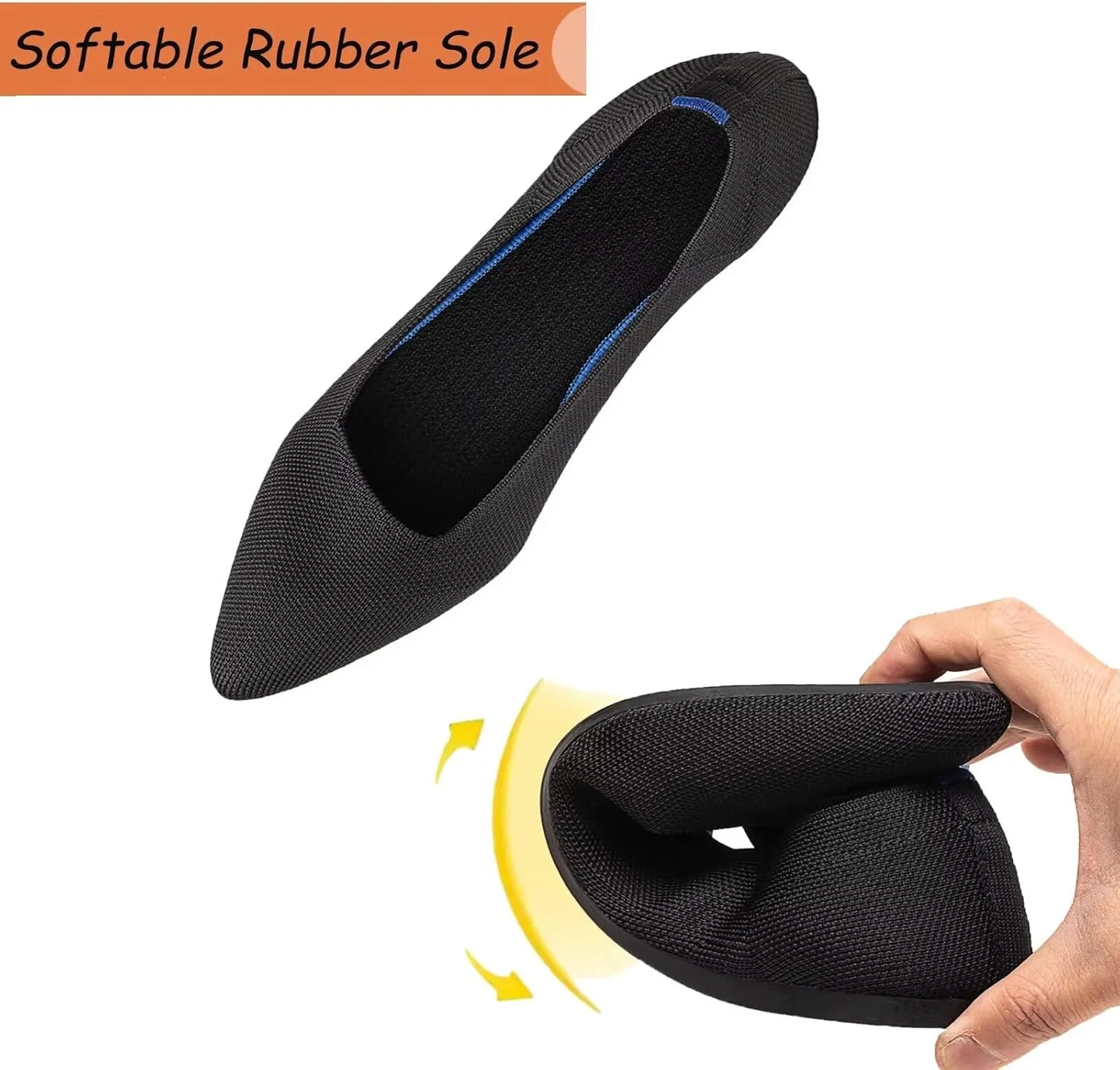 BEJINASH Women's Flat Shoes Black Pointed Toe Dress Shoes Knit Slip On Shoes Comfortable Walking Shoes for Woman Lightweight