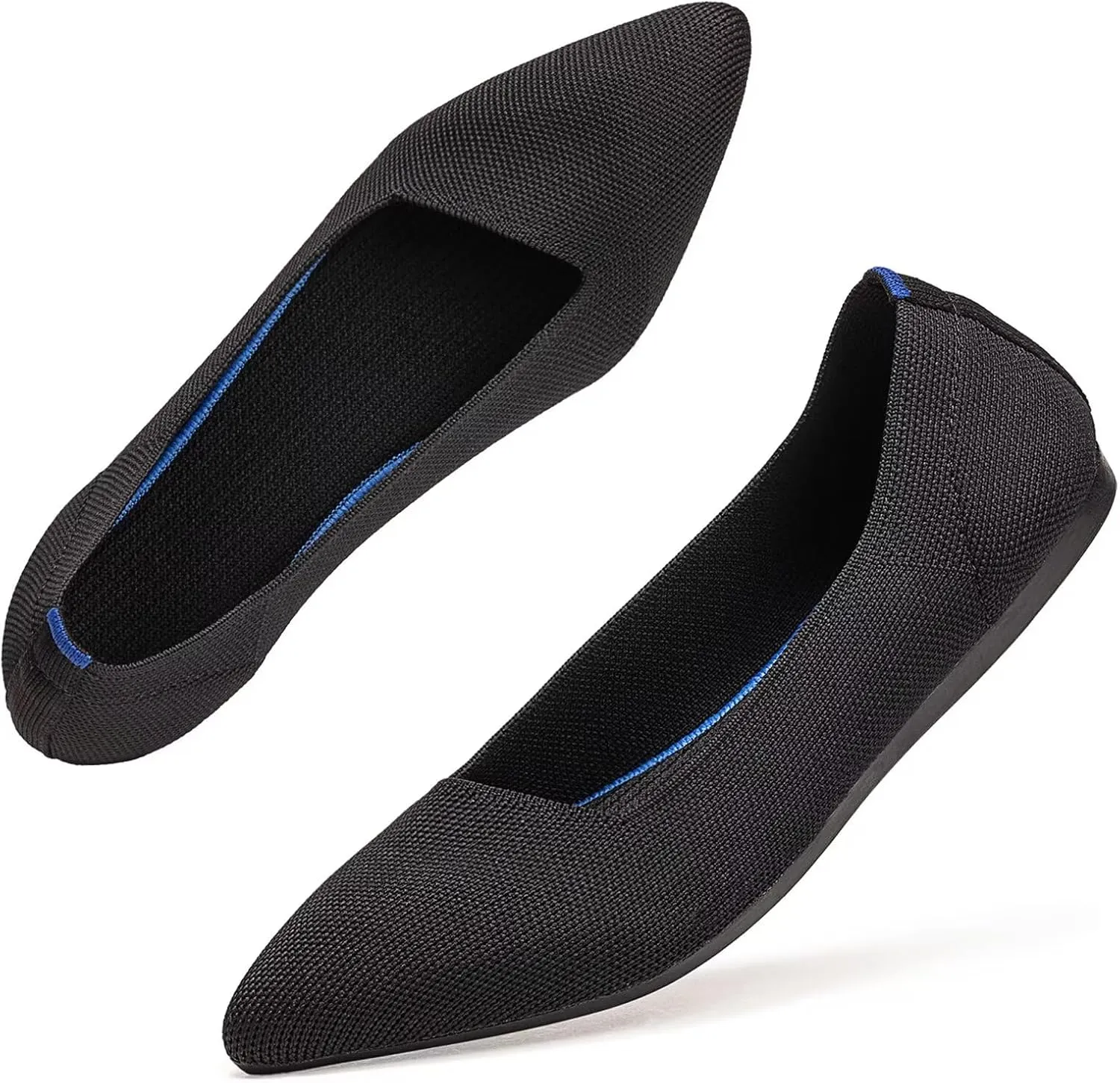 BEJINASH Women's Flat Shoes Black Pointed Toe Dress Shoes Knit Slip On Shoes Comfortable Walking Shoes for Woman Lightweight