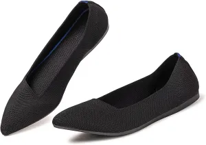 BEJINASH Women's Flat Shoes Black Pointed Toe Dress Shoes Knit Slip On Shoes Comfortable Walking Shoes for Woman Lightweight