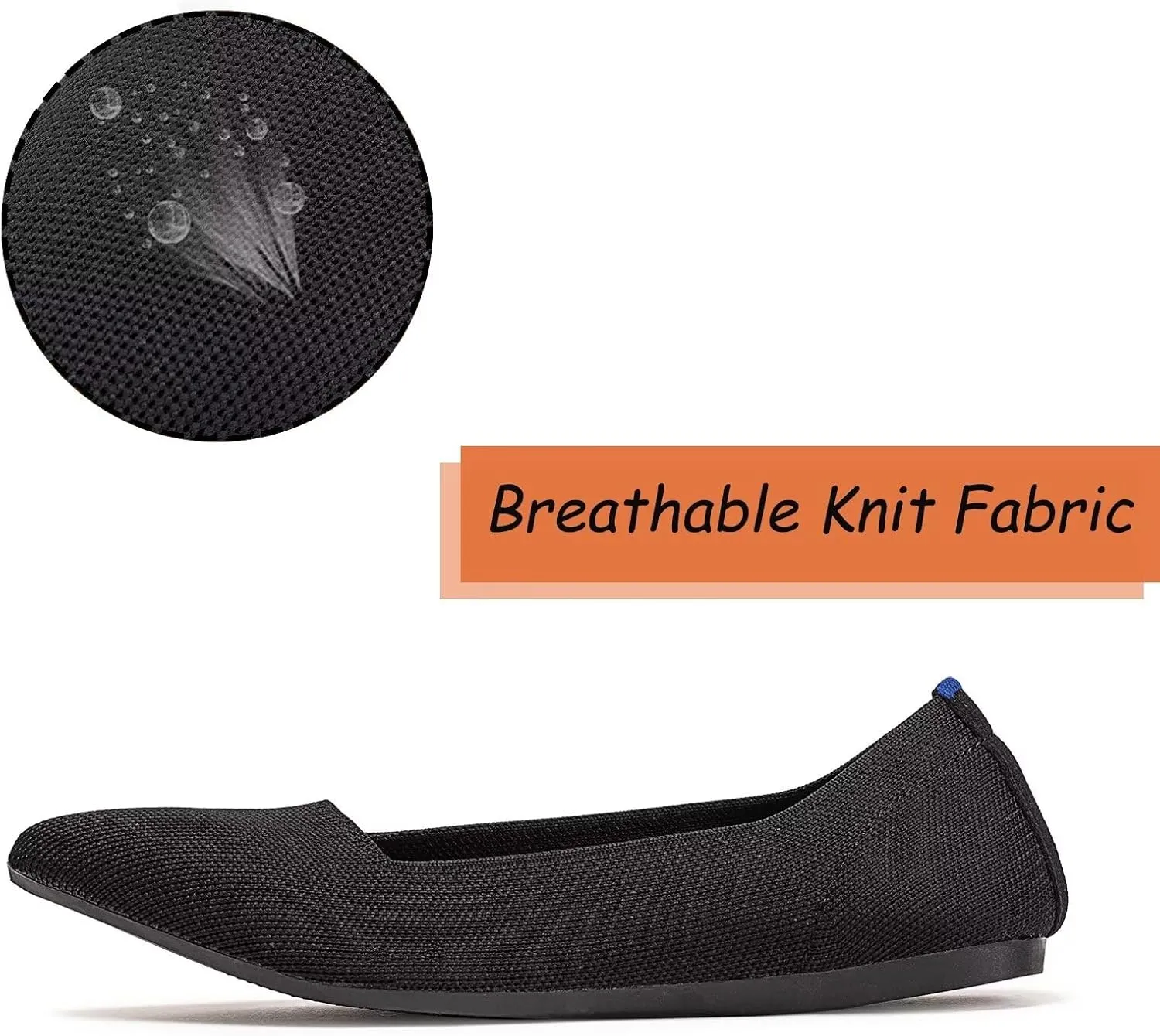 BEJINASH Women's Flat Shoes Black Pointed Toe Dress Shoes Knit Slip On Shoes Comfortable Walking Shoes for Woman Lightweight