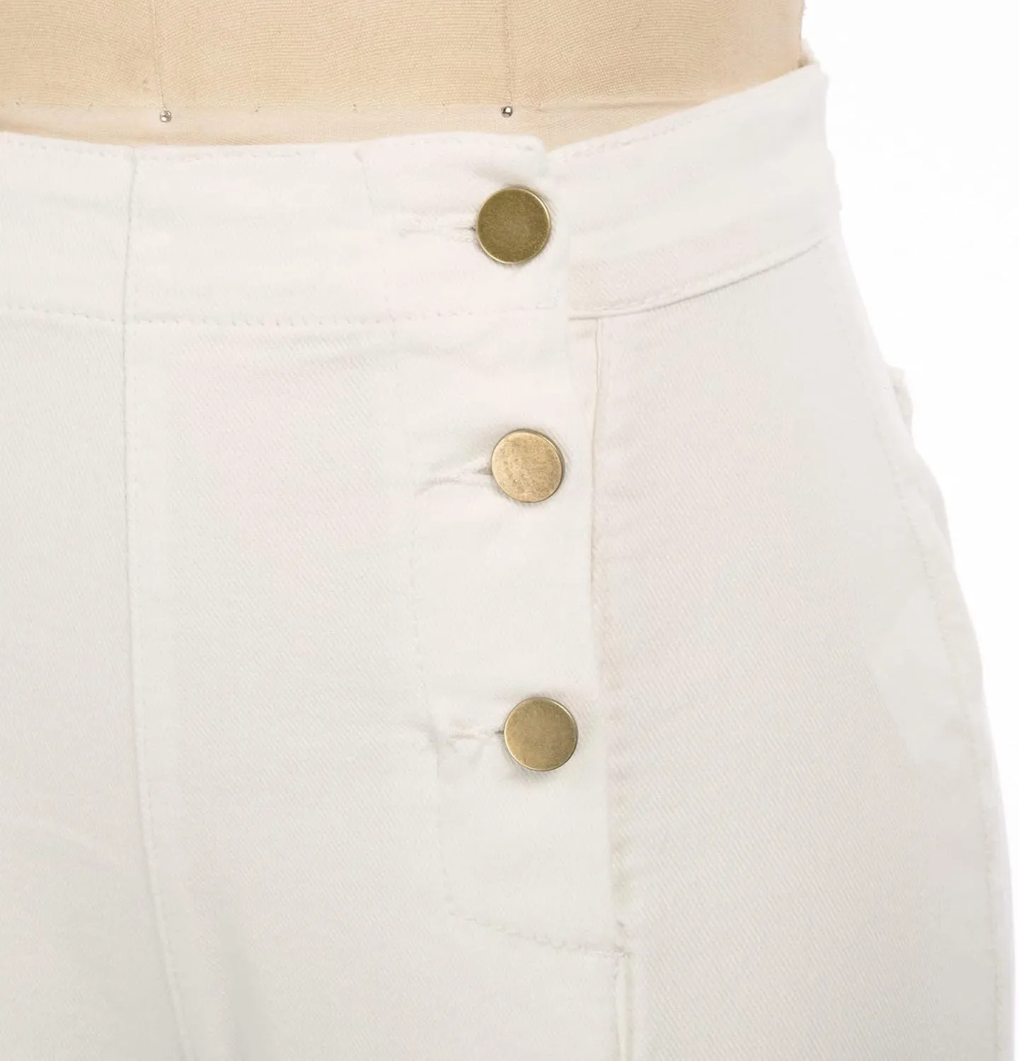 Belle Poque Women's High Waisted Wide Leg Jeans Button Decorated Casual Stretchy Demin Pants with Pockets
