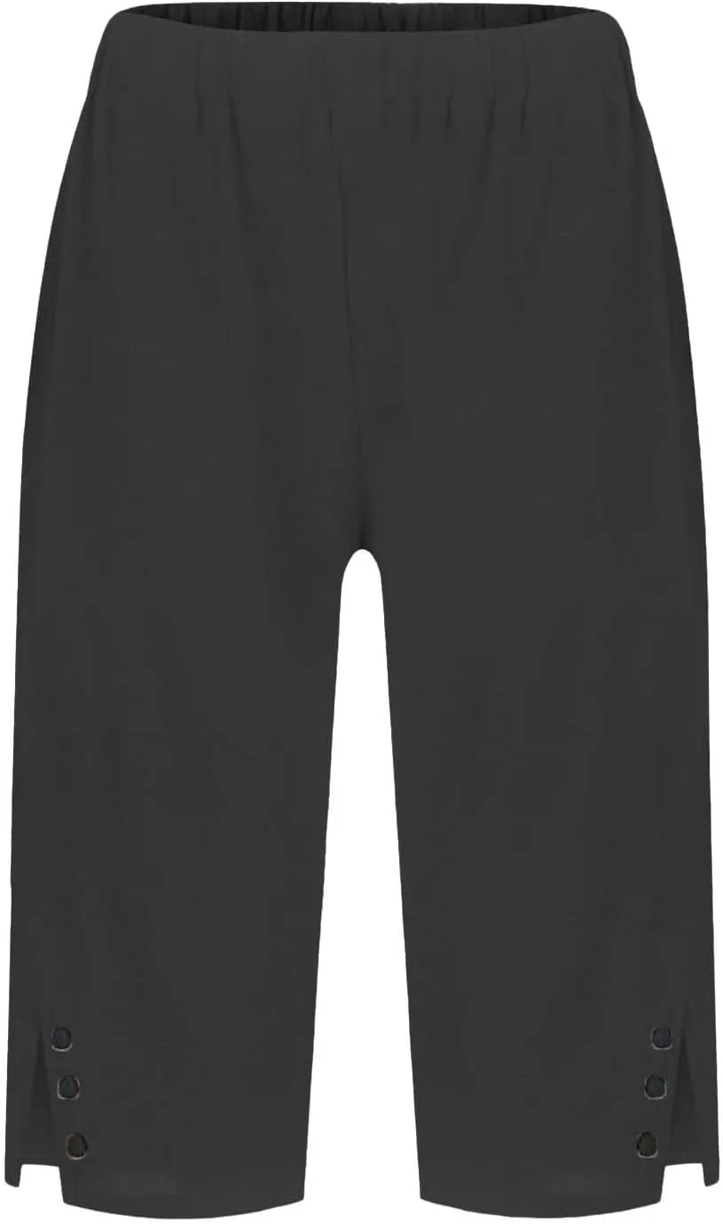 Bermuda Shorts for Women Knee Length Cotton Linen Casual Summer Capri Pants Lightweight Wide Leg Beach Short with Pockets