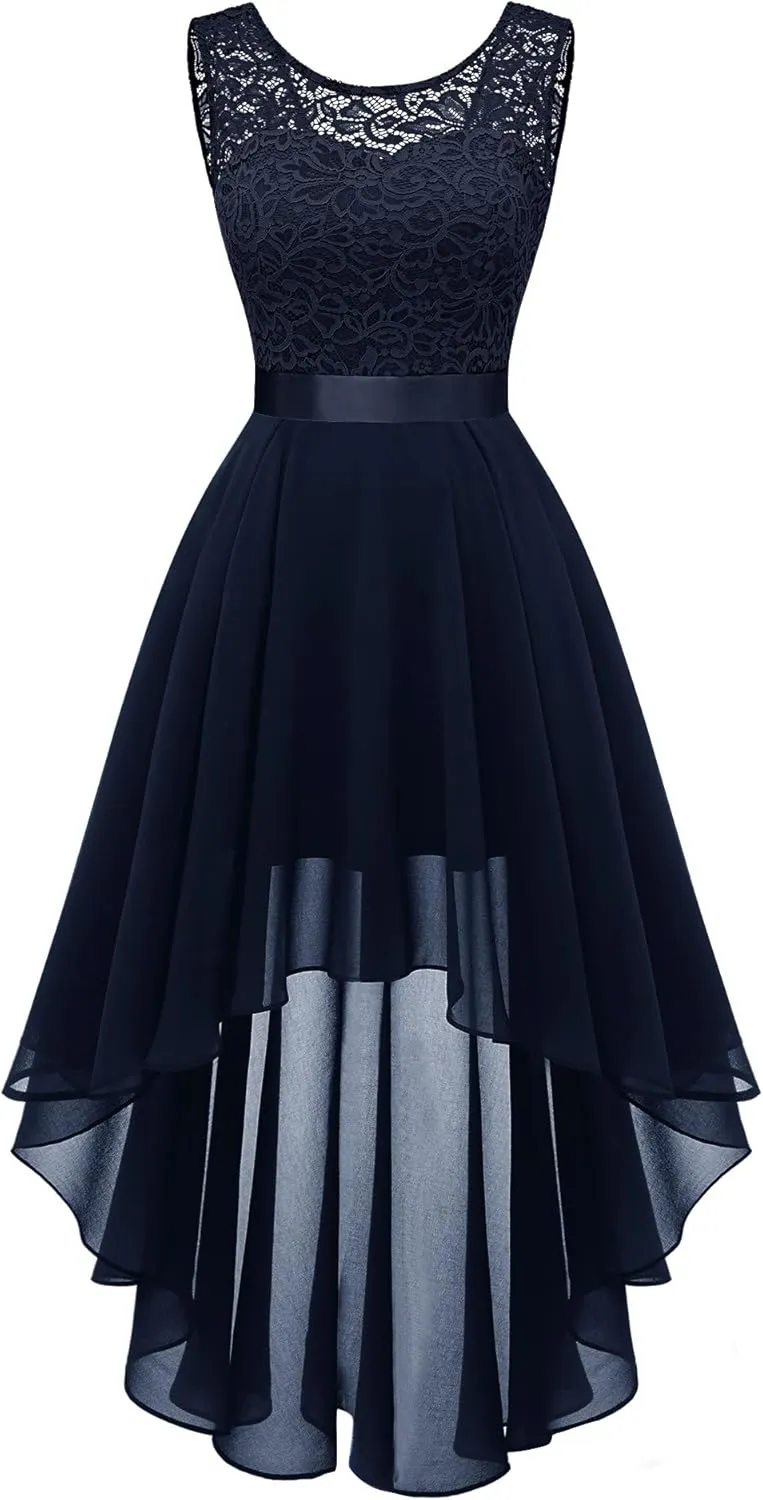 BeryLove Cocktail Prom Dresses 2025 Formal Wedding Guest Dresses Sleeveless Lace High Low Homecoming Dress