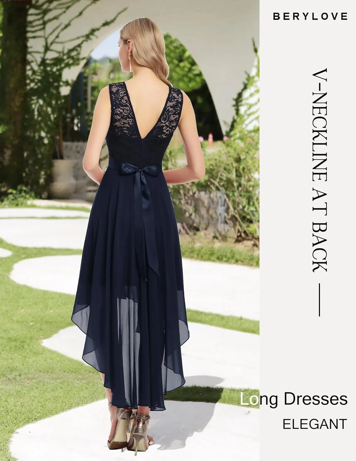 BeryLove Cocktail Prom Dresses 2025 Formal Wedding Guest Dresses Sleeveless Lace High Low Homecoming Dress