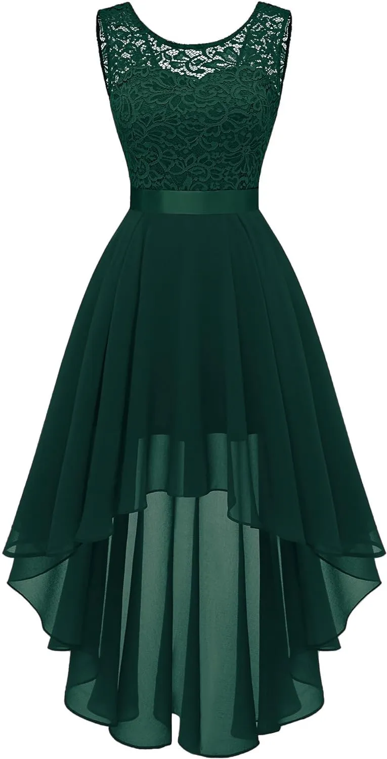 BeryLove Cocktail Prom Dresses 2025 Formal Wedding Guest Dresses Sleeveless Lace High Low Homecoming Dress