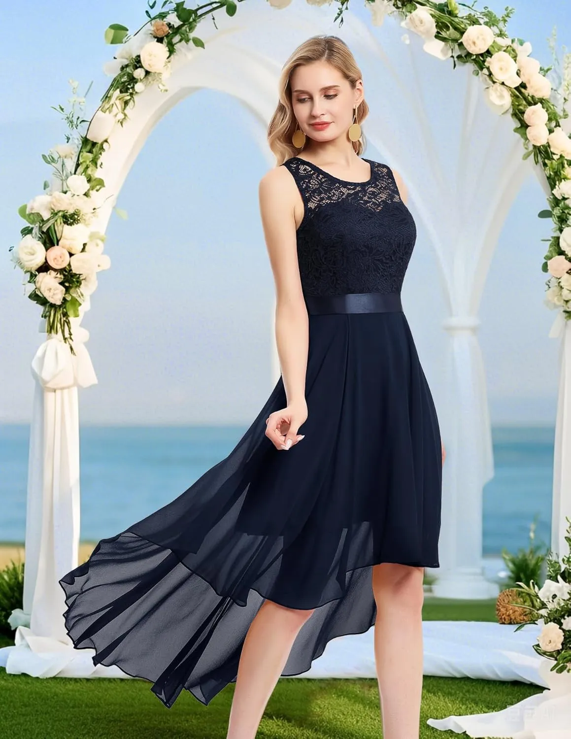 BeryLove Cocktail Prom Dresses 2025 Formal Wedding Guest Dresses Sleeveless Lace High Low Homecoming Dress