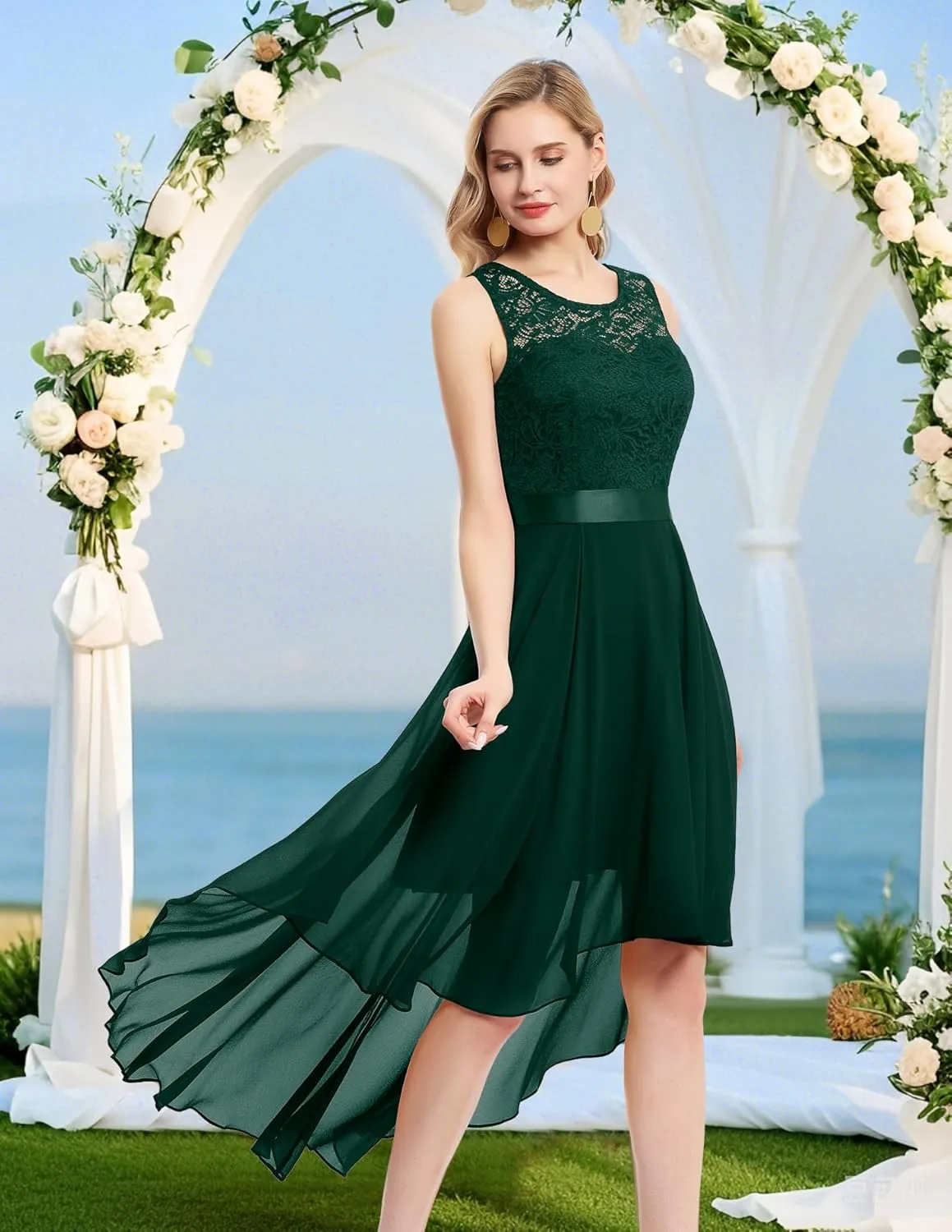 BeryLove Cocktail Prom Dresses 2025 Formal Wedding Guest Dresses Sleeveless Lace High Low Homecoming Dress
