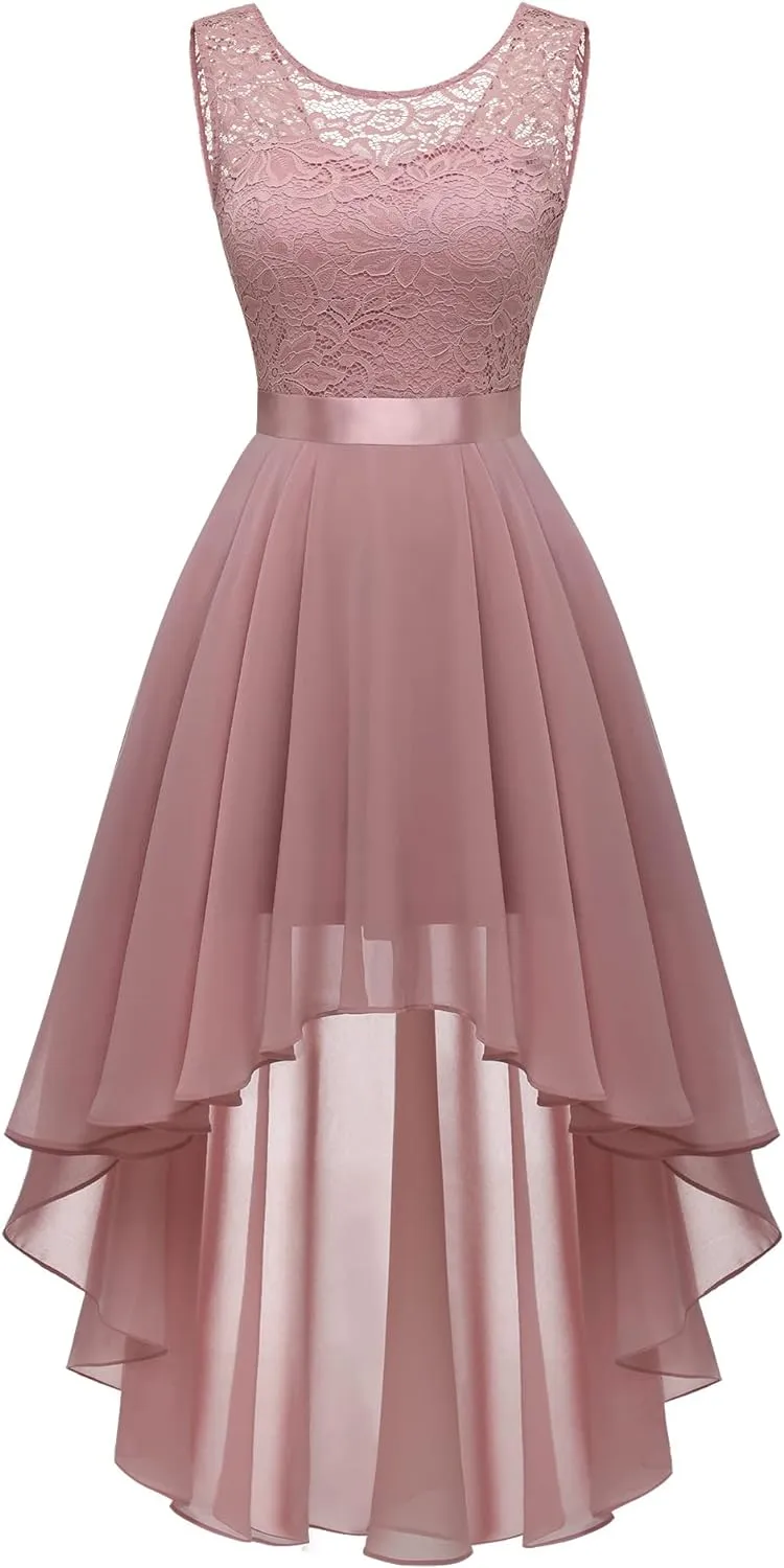 BeryLove Cocktail Prom Dresses 2025 Formal Wedding Guest Dresses Sleeveless Lace High Low Homecoming Dress