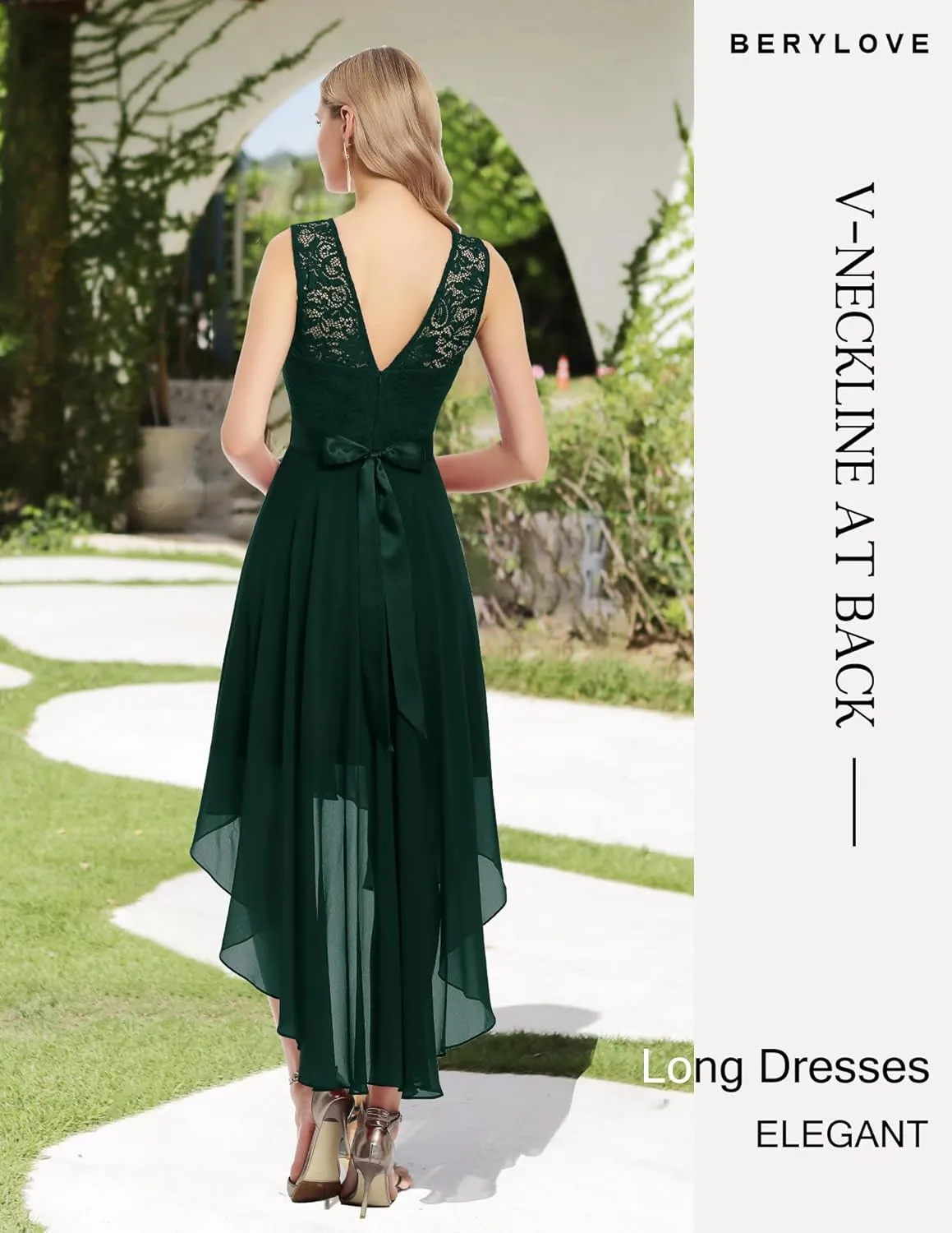 BeryLove Cocktail Prom Dresses 2025 Formal Wedding Guest Dresses Sleeveless Lace High Low Homecoming Dress