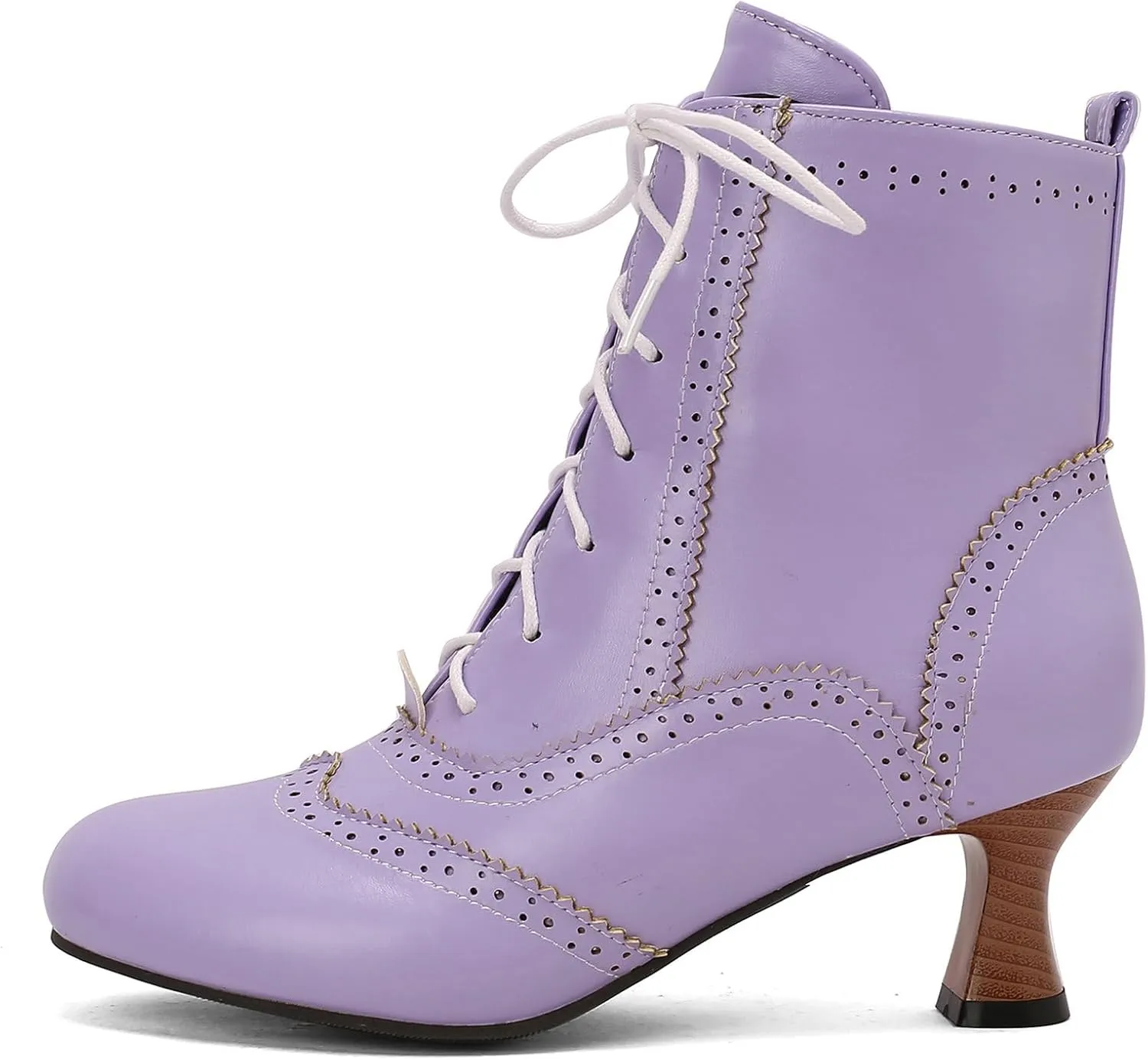 Betastella Womens Vintage Renaissance Boots Kitten Heel Lace Up Victorian Boots Round Toe Chunky Heel Ankle Boots Wingtip Brogue Witch Booties