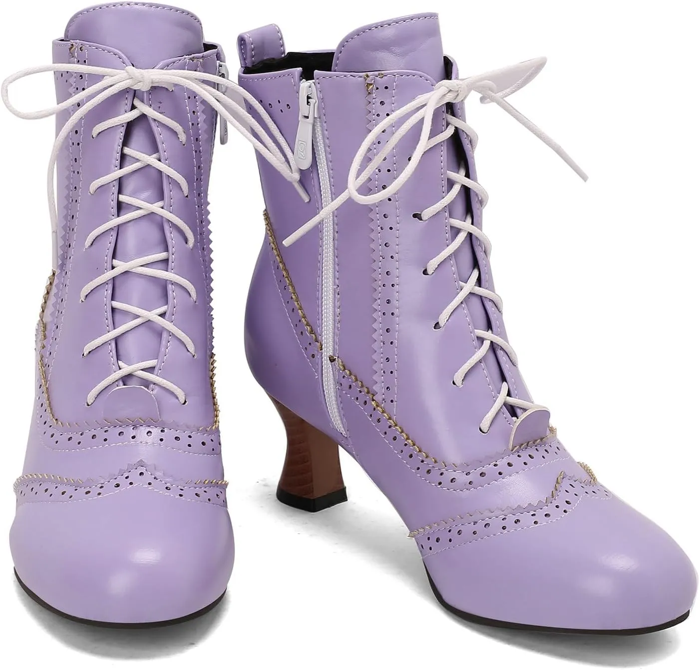 Betastella Womens Vintage Renaissance Boots Kitten Heel Lace Up Victorian Boots Round Toe Chunky Heel Ankle Boots Wingtip Brogue Witch Booties