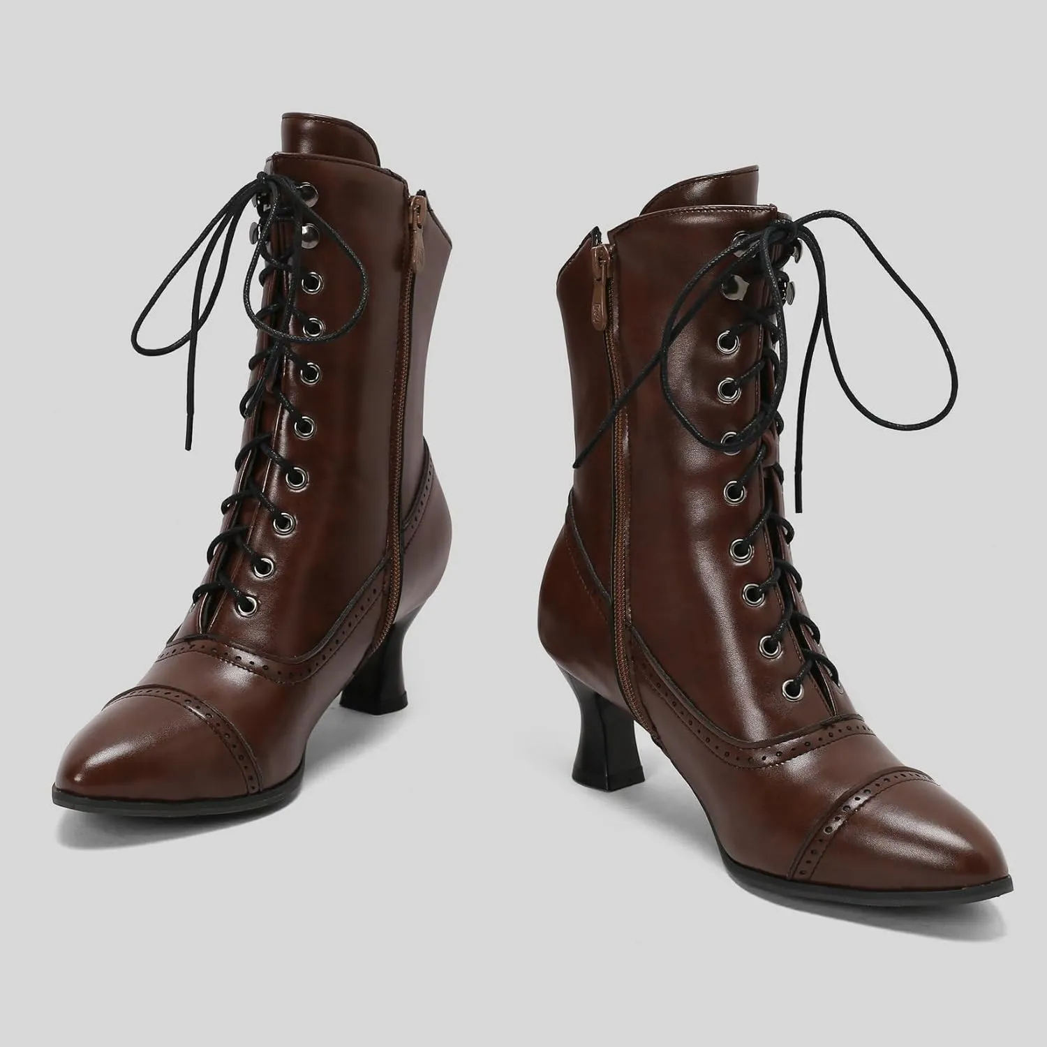 Betastella Womens Vintage Style Renaissance Boots Kitten Heel Lace Up Victorian Boots Pointed Toe Chunky Heel Ankle Boots Wingtip Witch Booties